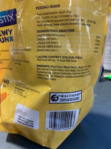 Condition photo showing New/Like New for Pedigree Dentastix Chewy Chunx Small & Medium Dog Treats Chicken Flavor, 13.5 oz. Bag