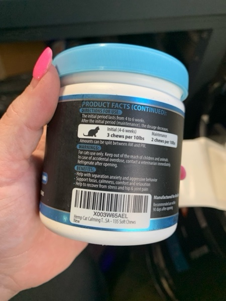 Condition photo showing New/Like New for Hemp Cat Calming Treats for Stress & Anxiety Relief - Cat & Kittens - Melatonin - Storm Anxiety, ?omposure, Grooming, Separation, Veterinary Visits, Travel Care - Calming Aid with Hemp Oil - 135 Chews