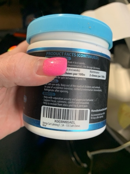 Condition photo showing New/Like New for Hemp Cat Calming Treats for Stress & Anxiety Relief - Cat & Kittens - Melatonin - Storm Anxiety, ?omposure, Grooming, Separation, Veterinary Visits, Travel Care - Calming Aid with Hemp Oil - 135 Chews