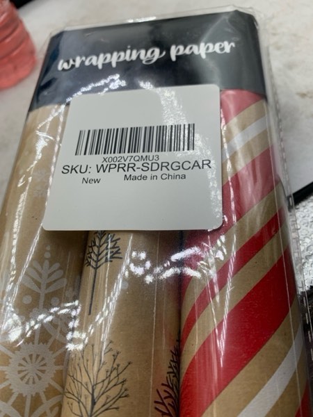 Condition photo showing New/Like New for MAYPLUSS Christmas Wrapping Paper Roll - 17in x 120in Per roll - Christmas Kraft Paper roll White Snowflake Red Truck,Stripefor Party,Birthday, Wedding,Anniversary (42.3 sqft) Brown and Red