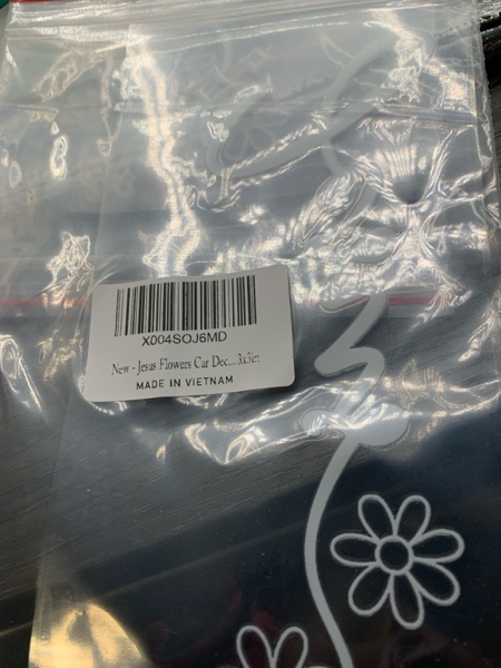 Condition photo showing New/Like New for Christian Decal 7x2.9in – “Jesus” Handwritten Script with Floral Snow Detail – Waterproof White Vinyl Sticker for Car Window, Laptop, Motorcycle – Removable Minimalist Faith Design