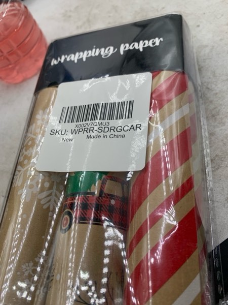 Condition photo showing New/Like New for MAYPLUSS Christmas Wrapping Paper Roll - 17in x 120in Per roll - Christmas Kraft Paper roll White Snowflake Red Truck,Stripefor Party,Birthday, Wedding,Anniversary (42.3 sqft) Brown and Red