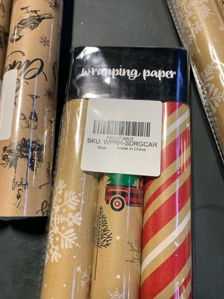 Condition photo showing New/Like New for MAYPLUSS Christmas Wrapping Paper Roll - 17in x 120in Per roll - Christmas Kraft Paper roll White Snowflake Red Truck,Stripefor Party,Birthday, Wedding,Anniversary (42.3 sqft) Brown and Red
