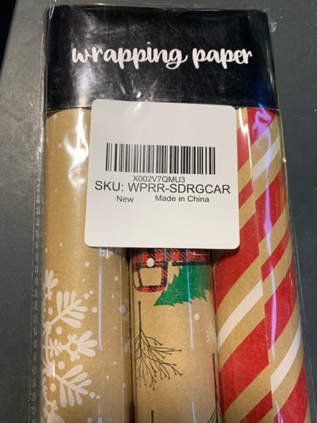 Condition photo showing New/Like New for MAYPLUSS Christmas Wrapping Paper Roll - 17in x 120in Per roll - Christmas Kraft Paper roll White Snowflake Red Truck,Stripefor Party,Birthday, Wedding,Anniversary (42.3 sqft) Brown and Red