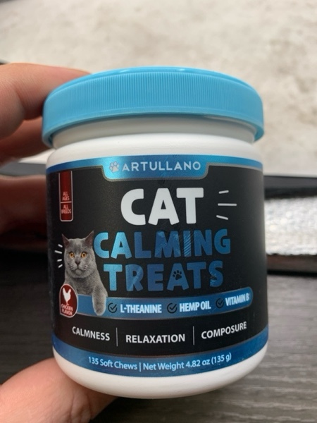 Condition photo showing New/Like New for Hemp Cat Calming Treats for Stress & Anxiety Relief - Cat & Kittens - Melatonin - Storm Anxiety, ?omposure, Grooming, Separation, Veterinary Visits, Travel Care - Calming Aid with Hemp Oil - 135 Chews