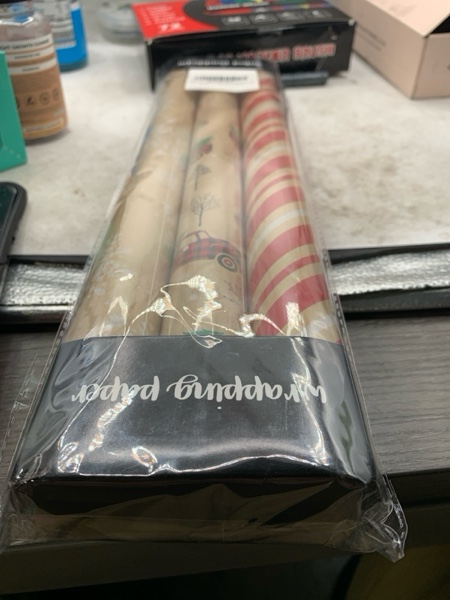 Condition photo showing New/Like New for MAYPLUSS Christmas Wrapping Paper Roll - 17in x 120in Per roll - Christmas Kraft Paper roll White Snowflake Red Truck,Stripefor Party,Birthday, Wedding,Anniversary (42.3 sqft) Brown and Red