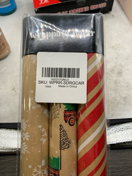Condition photo showing New/Like New for MAYPLUSS Christmas Wrapping Paper Roll - 17in x 120in Per roll - Christmas Kraft Paper roll White Snowflake Red Truck,Stripefor Party,Birthday, Wedding,Anniversary (42.3 sqft) Brown and Red