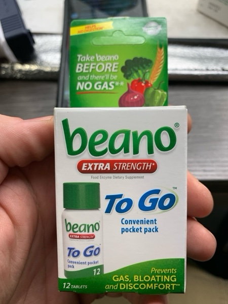 Condition photo showing New/Like New for beano To Go Gas Prevention, Food Enzyme Dietary Supplement, Help Digest Gas-Causing Foods, 12 Tablets
