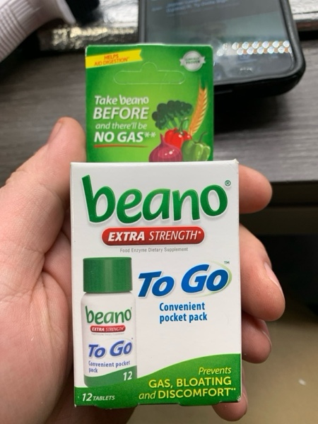 Condition photo showing New/Like New for beano To Go Gas Prevention, Food Enzyme Dietary Supplement, Help Digest Gas-Causing Foods, 12 Tablets