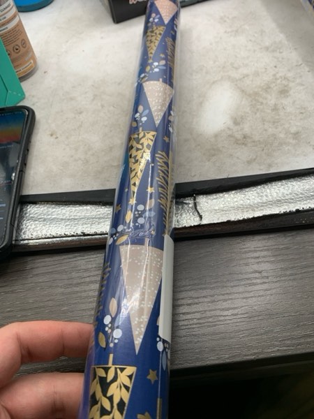 Condition photo showing New/Like New for Yarcony Reversible Christmas Wrapping Paper, Blue Wrapping Paper for Men, Modern Navy Blue Christmas Tree, Polka Dot Theme Holiday Gift Wrap for Party, Celebrations (Mini Roll, 17 Inch X 33 Feet) 17 Inch X 33 Feet Navy Blue Christmas Tree