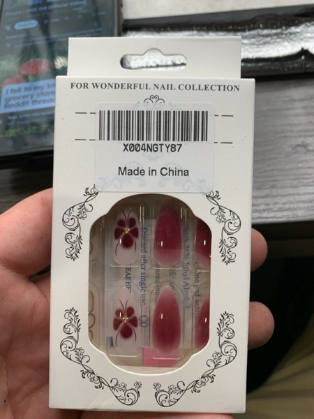 Condition photo showing New/Like New for Cute Press on Nails Medium Almond Fake Nails Flower Stick on Nails Full Cover False Nails with Designs Wine Red Acrylic Nails Glossy Glue on Nails Medium Length Artificial Nails for Women Manicure Style 12