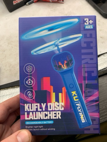 Condition photo showing New/Like New for Rechargeable Disc Launcher with 6 Flying Spinners for Outdoor Activities Game White Elephant Gift Fidget Toys (Blue)