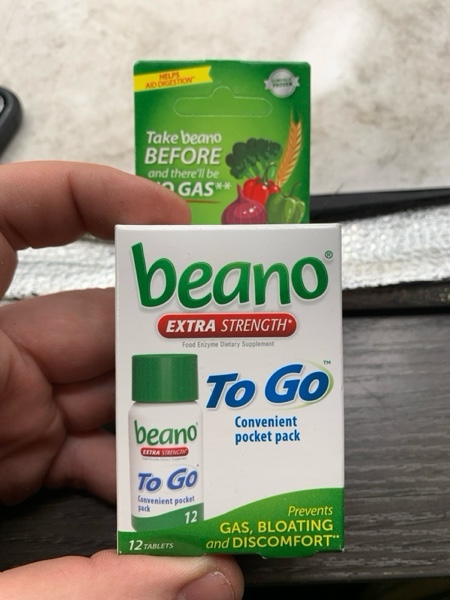Condition photo showing New/Like New for beano To Go Gas Prevention, Food Enzyme Dietary Supplement, Help Digest Gas-Causing Foods, 12 Tablets
