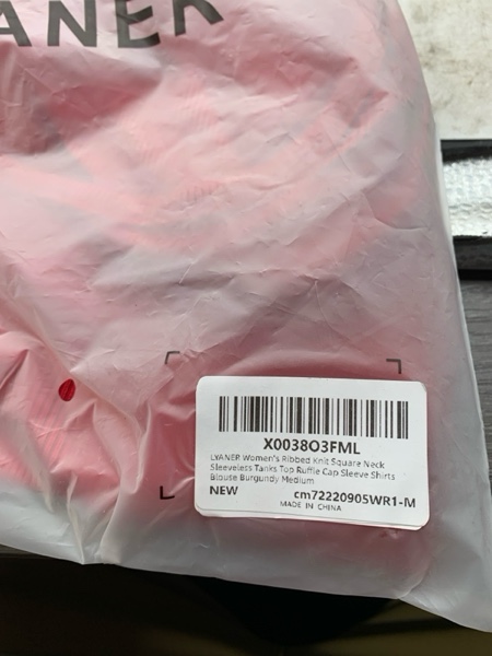 Condition photo showing New/Like New for LYANER Women's Ribbed Knit Square Neck Sleeveless Tank Top Ruffle Cap Sleeve Shirt Blouse