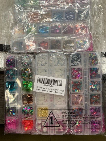 Condition photo showing New/Like New for Teenitor 12 Sheets Nail Art Sticker Self-Adhesive, Flower Nail Stickers 5D Embossed Nail Decals, 5 Boxes Nail Glitter Sequins Flakes, Nail Art Design Tools Self Adhesive Winter