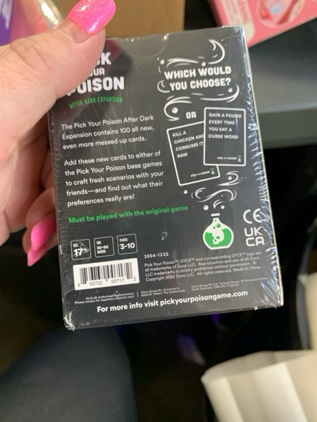 Condition photo showing New/Like New for Pick Your Poison After Dark + Expansion Set Party Game - The “What Would You Rather Do?” Adult Card Game for White Elephant Parties, Stocking Stuffers + Board Games Night with Friends