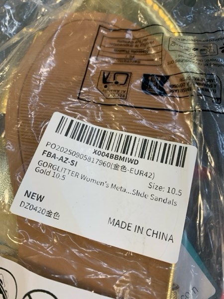 Condition photo showing New/Like New for GORGLITTER Women's Metallic Flat Sandals Open Toe Double Strap Slide Sandals 8 Gold