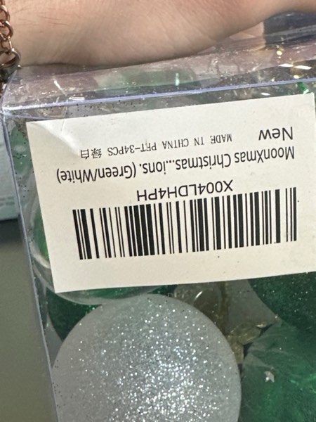 Condition photo showing New/Like New for Christmas Ball Ornaments Set, 34PCS Clear Plastic Shatterproof Christmas Ornaments for Xmas Tree Hanging Decorations, for Indoor Home Thanksgiving Party Decor - Green/White.