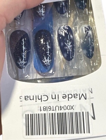 Condition photo showing New/Like New for Christmas Almond Press on Nails Medium French Tip Fake Nails with Tree Designs Red Hat Tip Christmas Stick on Nails Gold Line Christmas Glue on Nail Full Cover Glossy False Nails for Women Style 02