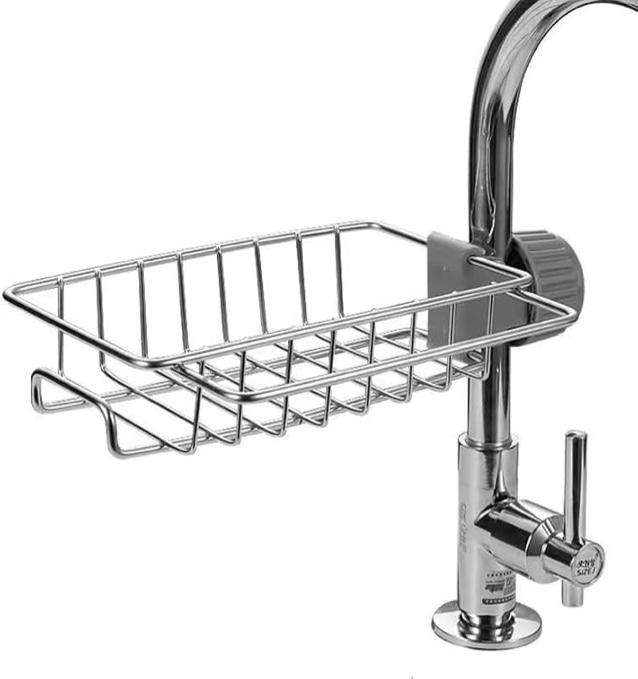 XinPinHui Stainless Steel Sink Caddy Organizer — Over Faucet Sponge Holder, Kitchen Bathroom Storage Rack with Detachable Design (6.89 x 4.3 x 2.56 Inches)