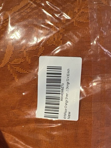 Condition photo showing New/Like New for KYMRose Burnt Orange Lace Curtains (95 inches Long) — 2 Panels Rose Floral Fall Thanksgiving Sheer Curtain, Rod Pocket Privacy Farmhouse Embroidery Curtains with Lace Edges for Living Room (52"W x 95"L, Pack of 2, Burnt Orange)