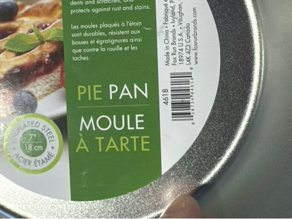 Condition photo showing New/Like New for Fox Run Pie Pan, Tin-Plated Steel (7-Inch)