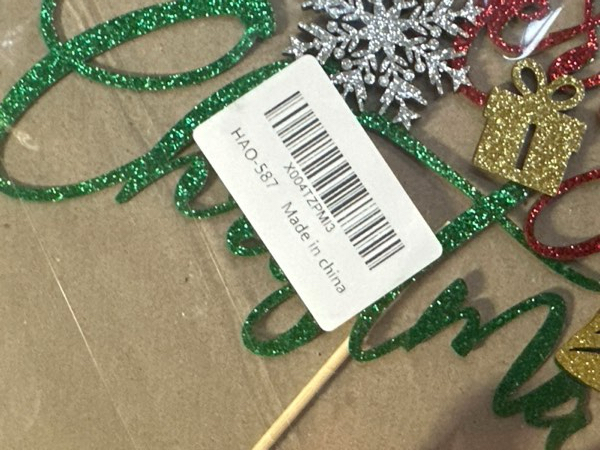 Condition photo showing New/Like New for Naicaek Merry Christmas Cake Topper — Red & Green Glitter New Year Christmas Party Supplies, Winter Holiday Cake Picks, Boys Girls Birthday Party Supplies (Design May Vary)