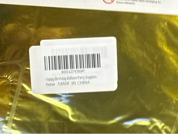 Condition photo showing New/Like New for Happy Birthday Banner (3D Gold Mylar Foil) — 16 Inches Happy Balloon Banner, Boys & Girls Birthday Decorations Party Supplies (Gold happy)