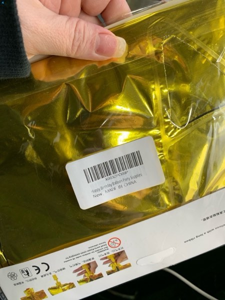 Condition photo showing New/Like New for Happy Birthday Banner (3D Gold Mylar Foil), 16 Inch Happy Balloon Banner, Boys & Girls Birthday Decorations Party Supplies Gold happy