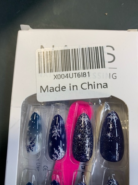 Condition photo showing New/Like New for Christmas Almond Press on Nails Medium French Tip Fake Nails with Tree Designs Red Hat Tip Christmas Stick on Nails Gold Line Christmas Glue on Nail Full Cover Glossy False Nails for Women Style 02