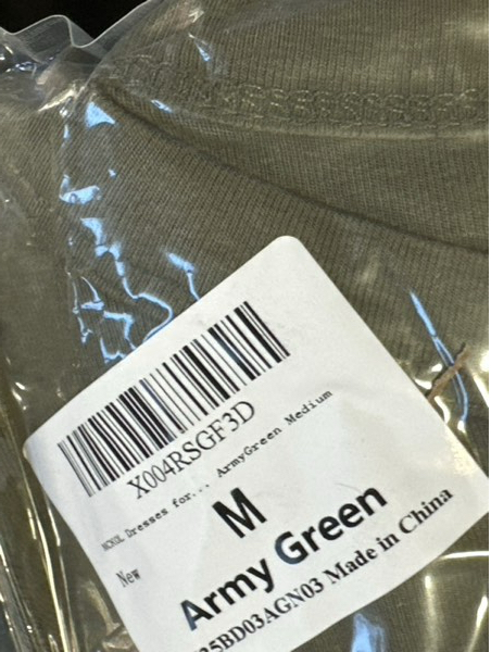 Condition photo showing New/Like New for MCKOL Women’s Sleeveless Crewneck Ruched High Waisted Tank Long Sundress — Wedding Guest Cocktail Boho Maxi Dress with Pockets (Medium, Army Green)