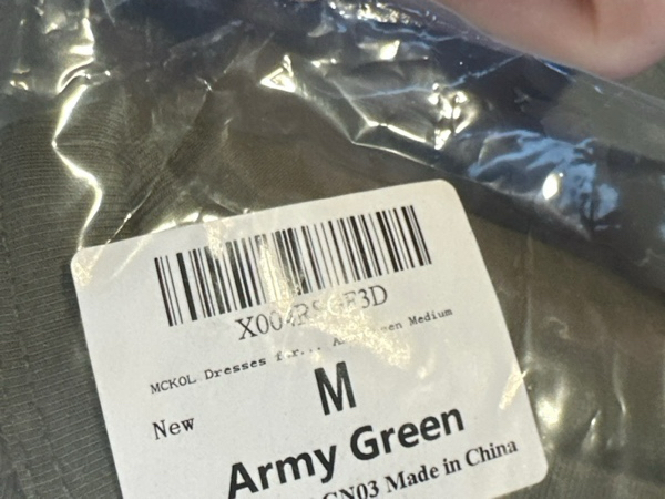 Condition photo showing New/Like New for MCKOL Women’s Sleeveless Crewneck Ruched High Waisted Tank Long Sundress — Wedding Guest Cocktail Boho Maxi Dress with Pockets (Medium, Army Green)