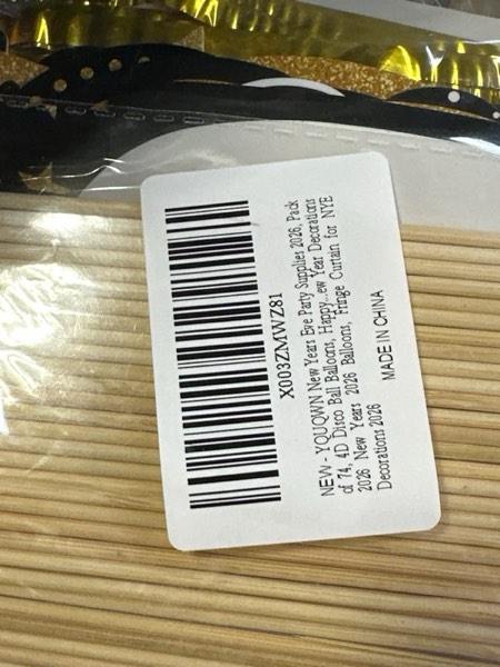 Condition photo showing New/Like New for YQUQWN New Years Eve Party Supplies 2026 (Pack of 74) — 4D Disco Ball Balloons, Happy New Year Banner for Happy New Year Decorations 2026 New Years 2026 Balloons, Fringe Curtain for NYE Decorations 2026