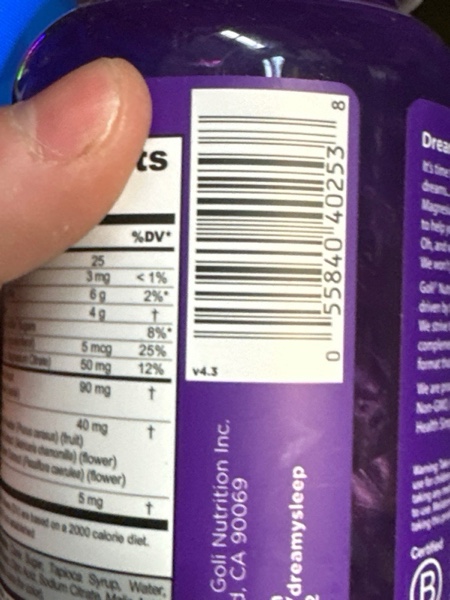 Condition photo showing New/Like New for Goli Nutrition Dreamy Sleep Vegan Multivitamin Gummies (60-Count)