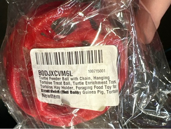 Condition photo showing New/Like New for Turtle Feeder Ball with Chain — Hanging Tortoise Treat Ball, Turtle Enrichment Toys, Tortoise Hay Holder, Foraging Food Toy for Small Pet Rabbit Bunny Guinea Pig, Tortoises Accessories (Red Ball)