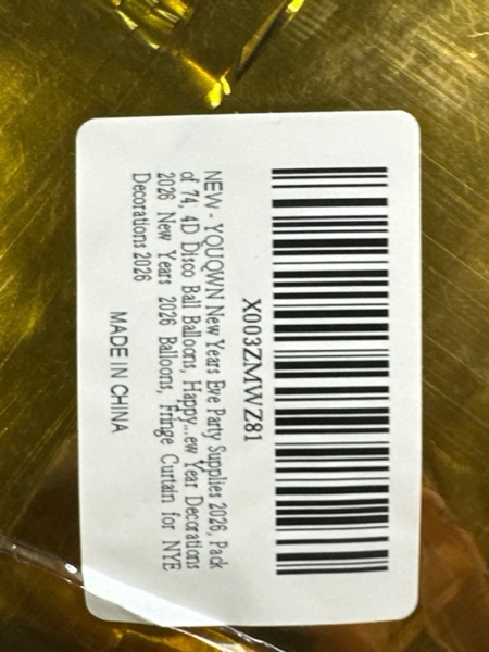 Condition photo showing New/Like New for YQUQWN New Years Eve Party Supplies 2026, Pack of 74, 4D Disco Ball Balloons, Happy New Year Banner for Happy New Year Decorations 2026 New Years 2026 Balloons, Fringe Curtain for NYE Decorations 2026