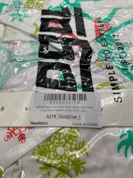 Condition photo showing New/Like New for JOGAL Mens Christmas Shirts Santa Claus Party Long Sleeve Button Down Shirts Large White Green
