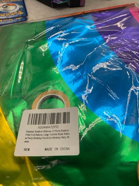 Condition photo showing New/Like New for Rainmae 12 Pcs Rainbow Balloons, Reusable Pride Day Rainbow Foil Balloons with Ribbon, Large Colorful Party Decor for LGBTQ Pride Parade Birthday Party Baby Shower Wedding Decorations Supplies Style 2