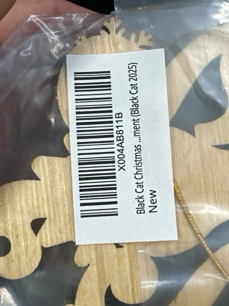 Condition photo showing New/Like New for Black Cat 2025 Christmas Ornament – Funny Kitten Butt Wooden Tree Decoration with Snowflakes & Paw Prints for Cat Lovers, Pet Owner Christmas Décor
