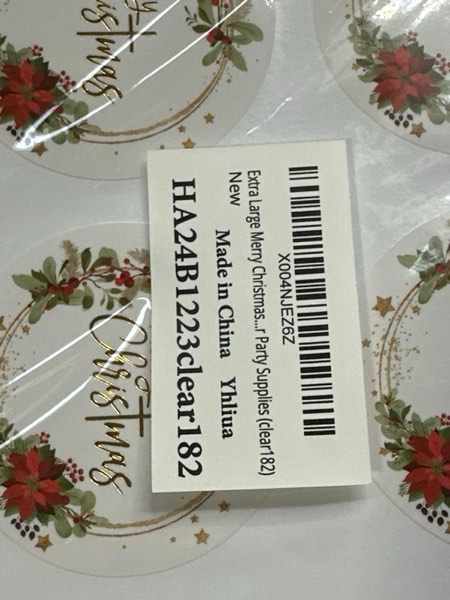 Condition photo showing New/Like New for Extra Large Merry Christmas Stickers 1 Inch 2 Inch 3 Inch Round Gold Foil Waterproof Decal for Envelope Seals Labels Greeting Cards Gift Boxes Journal Decor Party Supplies (clear182)