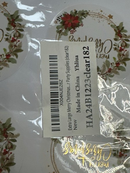 Condition photo showing New/Like New for Extra Large Merry Christmas Stickers 1 Inch 2 Inch 3 Inch Round Gold Foil Waterproof Decal for Envelope Seals Labels Greeting Cards Gift Boxes Journal Decor Party Supplies (clear182)