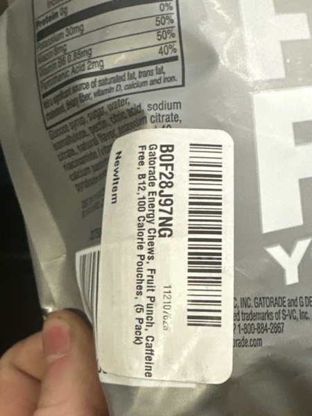 Condition photo showing New/Like New for Gatorade Energy Chews, Fruit Punch, Caffeine Free, B12,100 Calorie Pouches, (5 Pack) Fruit Punch 1 Count (Pack of 5)