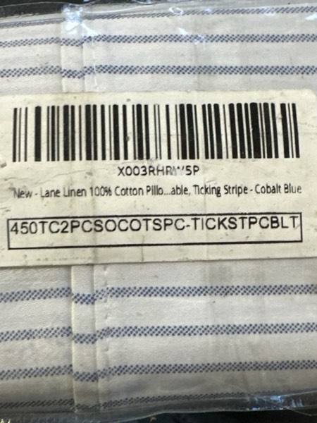 Condition photo showing New/Like New for Lane Linen 100% Cotton Pillowcovers, Pillow Cases Standard Size Set of 2, Fits Standard & Queen Pillows, 450 Thread Count Sateen Cotton Pillowcases, Soft & Breathable, Ticking Stripe - Cobalt Blue
