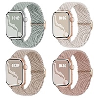 4 pack braided solo loop compatible with apple watch band 40mm 42mm 41mm 38mm 44mm 46mm 45mm 49mm women men, stretchy nylon sport elastic solace strap for iwatch series 10 9 8 7 6 5 4 3 se ultra 2/1