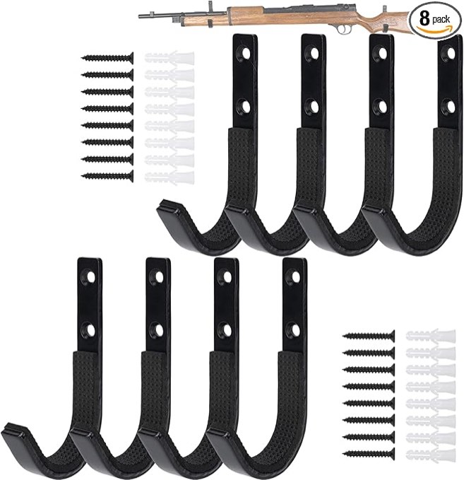 stainless steels gun rack storage wall mount shotgun rifle hook horizontal gun hanger for any rifles shotguns archery bow and sword with soft padding, wall mount storage & display heavy duty steel