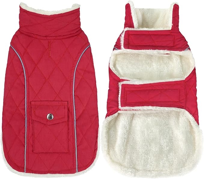 malier dog winter coat, large, red - windproof, extra warm, reflective clothes for small medium large dogs and puppy