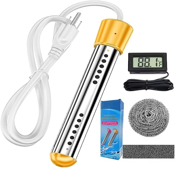 haster 2000w immersion water heater for inflatable pool bathtub,bucket heater with 304 ss guard,electric submersible water heater with lcd thermometer,heat 5 gallon water in minutes 