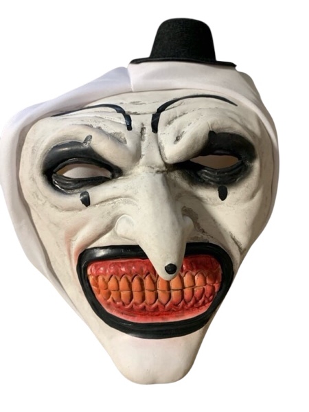 Condition photo showing New/Like New for Scary Clown Mask with Hat White Art Clown Costume Mask Horror Killer Latex Full Head Prop Halloween Creepy Cosplay