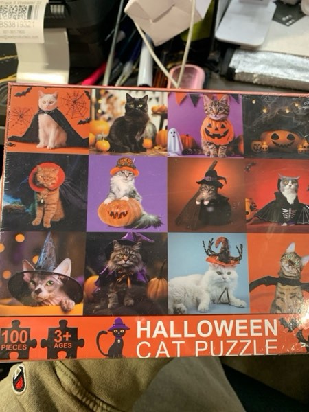Condition photo showing New/Like New for 100 Piece Cat Halloween Puzzle for Kids Ages 4-8, Educational Jigsaw Puzzles Puzzle Games Halloween Basket Stuffers for Girls and Boys