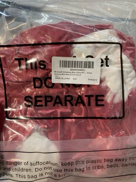 Condition photo showing New/Like New for Christmas Red Bow Throw Pillow 24.4x15.7'' Extra Large Santa Claus Gifts Bow Shaped Pillow Cute Velvet Decorative Aesthetic Bowknot Lumbar Cushion Coquette Home Decor for Xmas Bed Sofa Couch